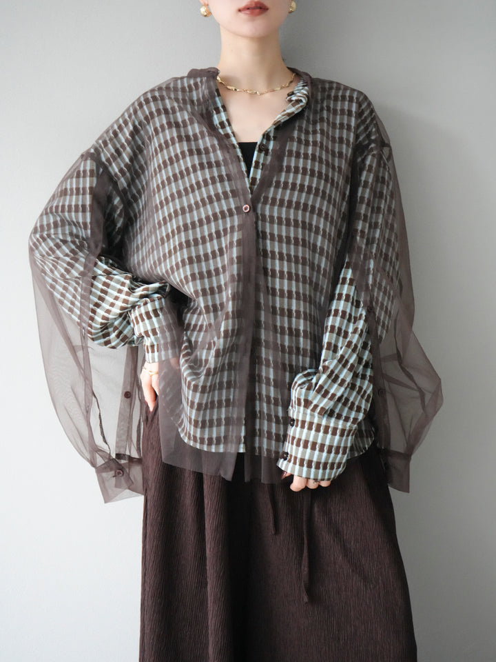 [予約]2WAYスリーブチュールシャツ/ブラウン