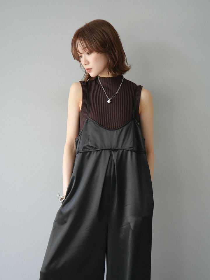 [予約]ボトルネックワッフル編みノースリーブニットトップス/ブラウン