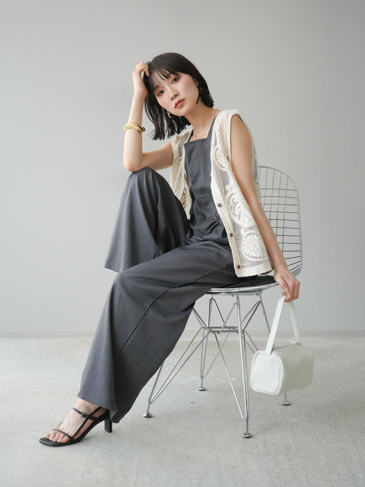 【預購】皮帶設計工裝褲/灰色