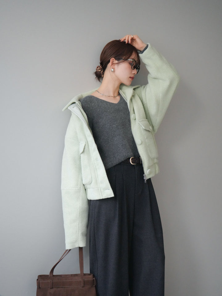 [SET]ウールライクフライトジャケット+アニマル柄ベルト付きウールタッチワイドパンツ(2set)