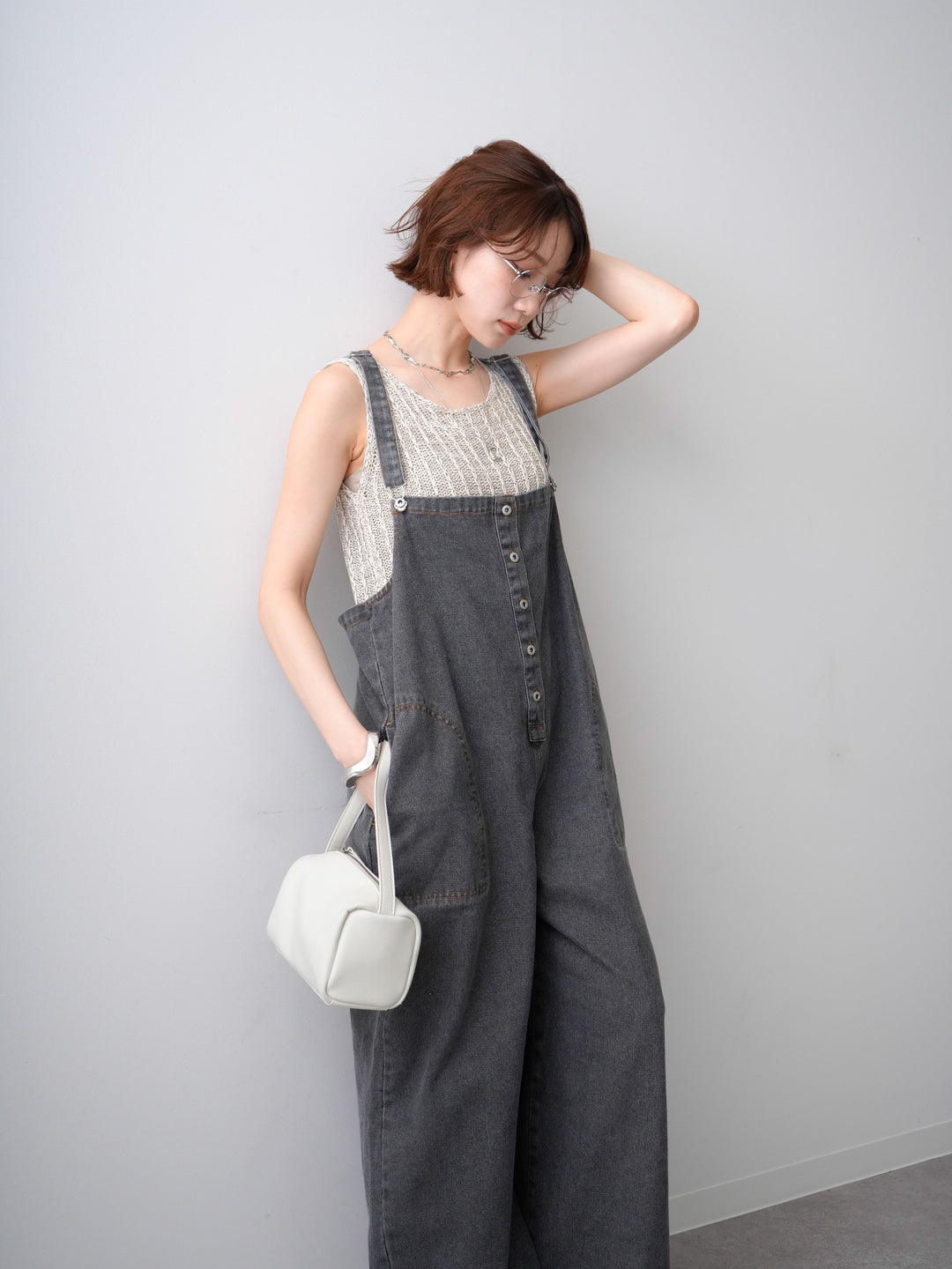 [予約]オーバーシルエットデニムオールインワン/black