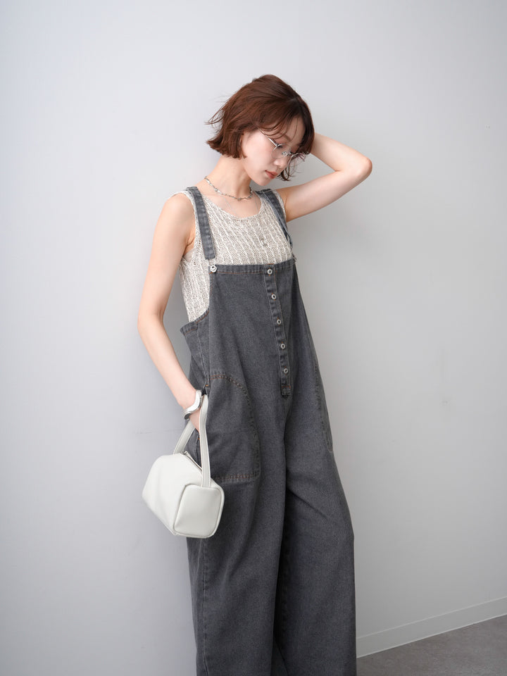 [予約]オーバーシルエットデニムオールインワン/black