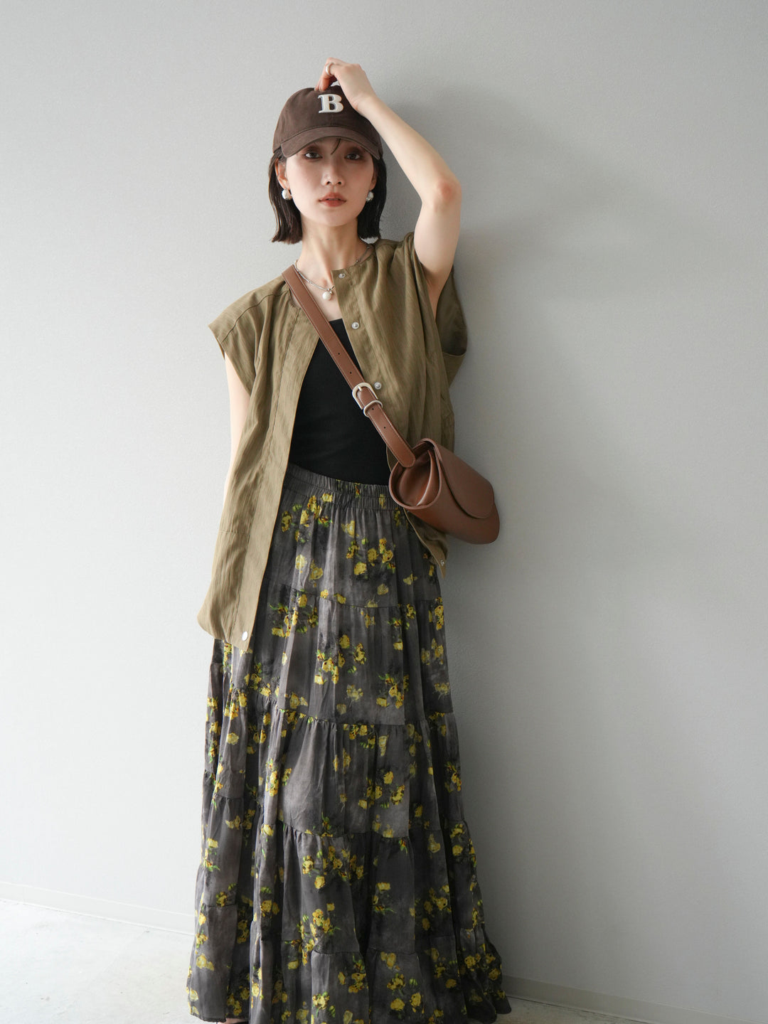 [SET]リネンライクドロストバルーンブルゾン+フラワーワッシャープリーツスカート(2set)