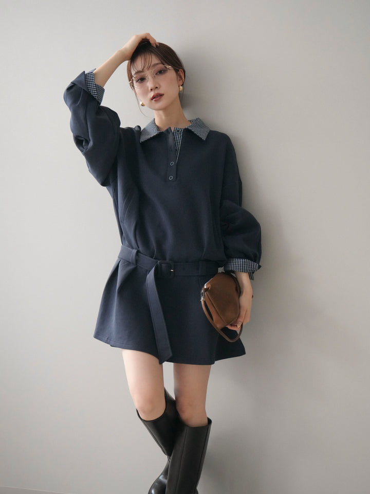 [SET]チェック襟xスエットミニワンピース+選べるアクセセット(2set)