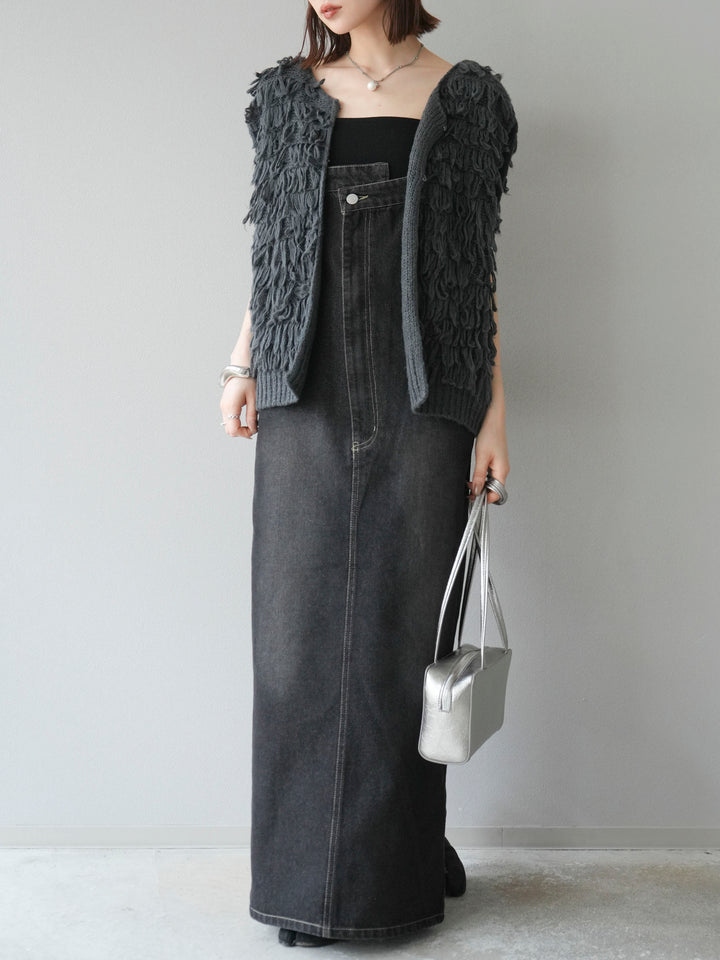 [SET]ループデザインベスト+アシンメトリーデニムワンピース(2set)
