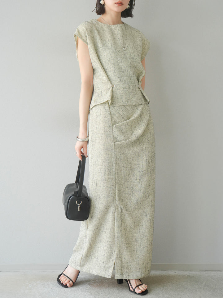 [予約]サマーツイードタックサイドスリットスカート/ベージュ