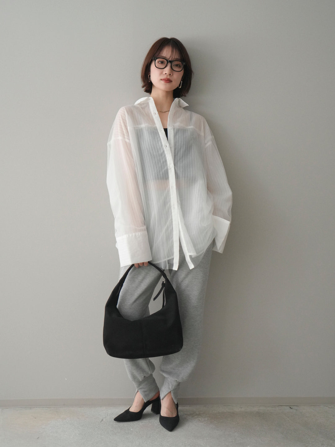 [予約]チュールレイヤードストライプシアーシャツ/offwhite