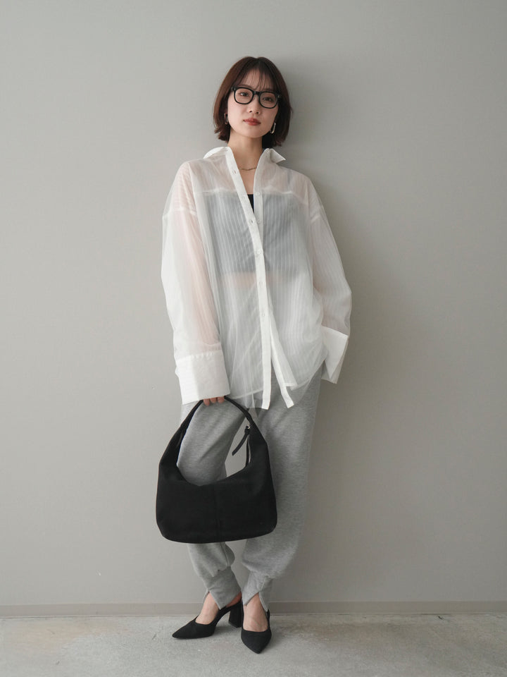 [予約]チュールレイヤードストライプシアーシャツ/offwhite