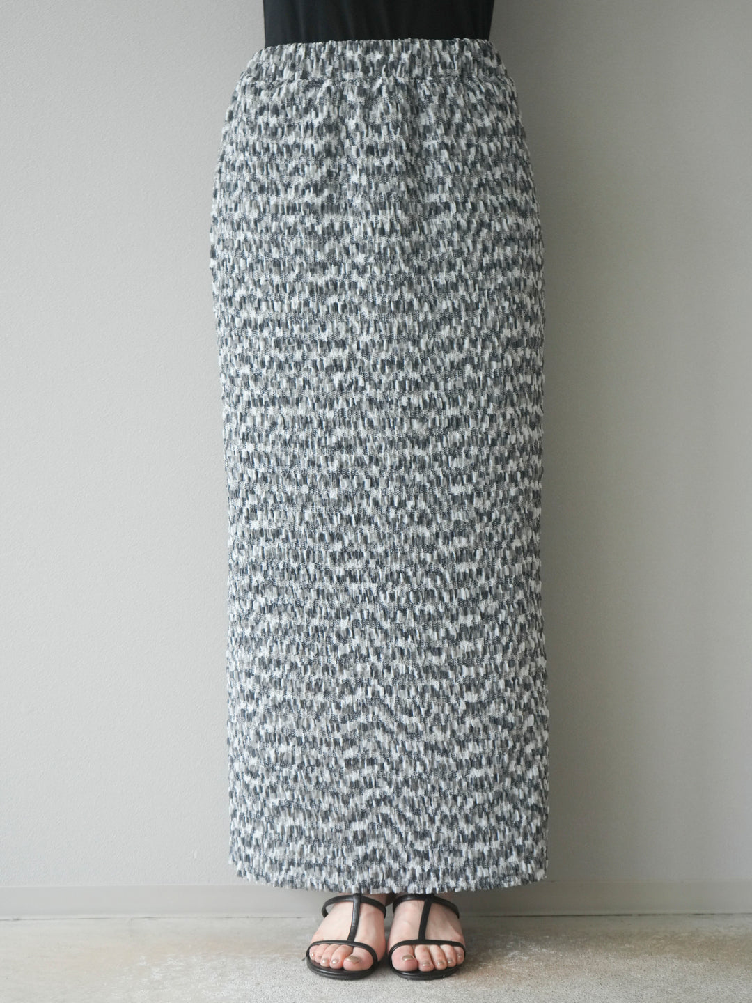 [予約]マルチカラーランダムプリーツタイトスカート/ブラック