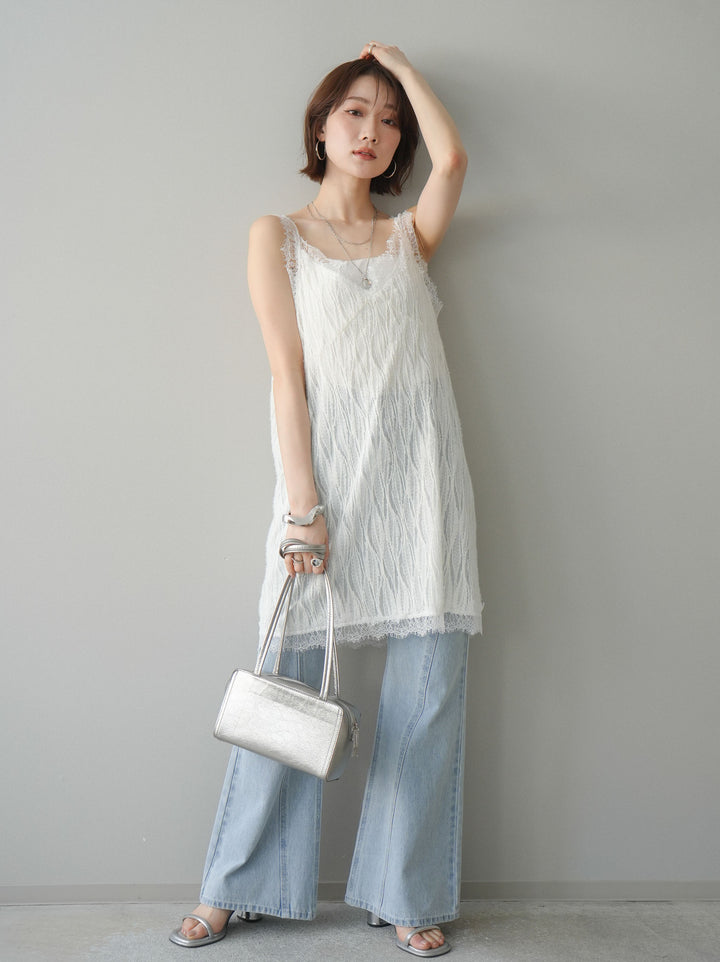 [予約]サイドラインフレアデニムパンツ/bleach