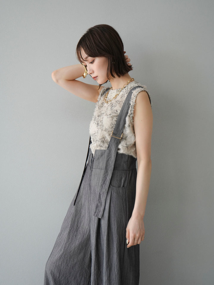 [予約]ストリングデザインハイウエストサロペット/チャコール