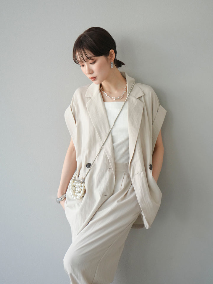 [SET]リネンライクノースリーブダブルジレ+選べるアクセセット(2set)