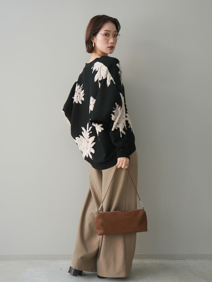 [予約]サテンベルトタックワイドパンツ/beige