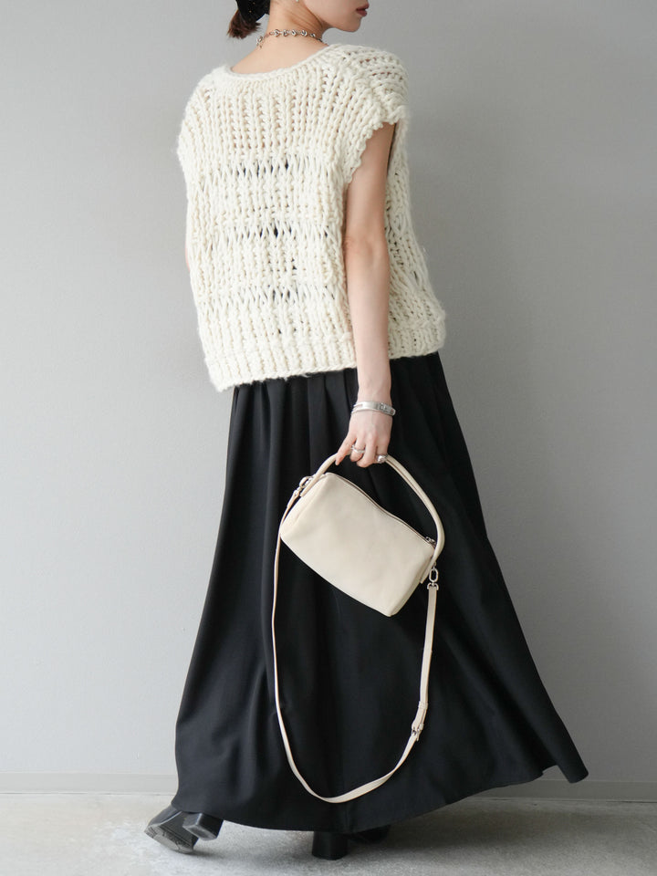 [予約]エステルプリーツスリットスカート/ブラック