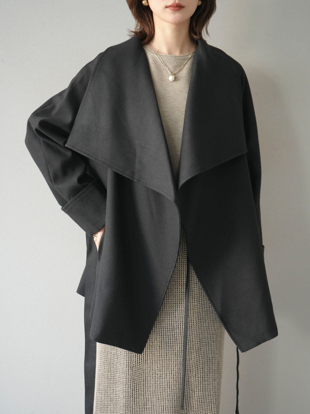 [予約]メッシュ切替ノースリーニットワンピース/beige