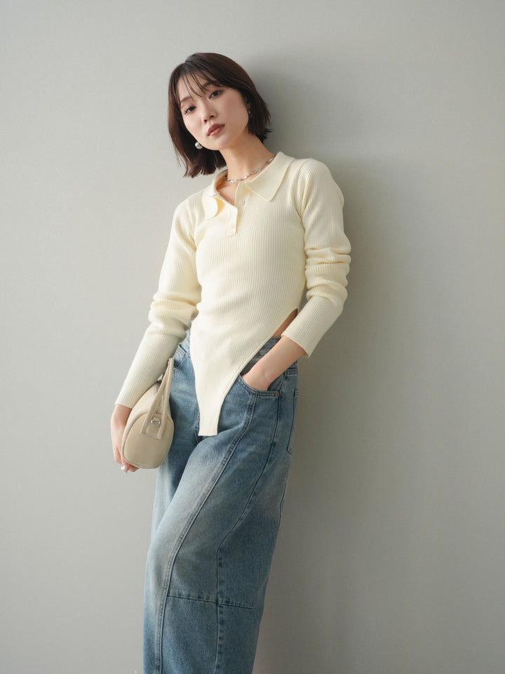 [予約]リブポロニットボディスーツ/ivory