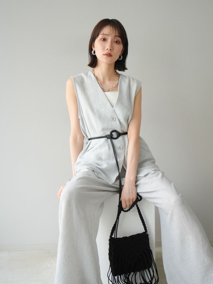 [SET]ベルト付リネンタッチベスト＆ワイドパンツSET UP(2set)