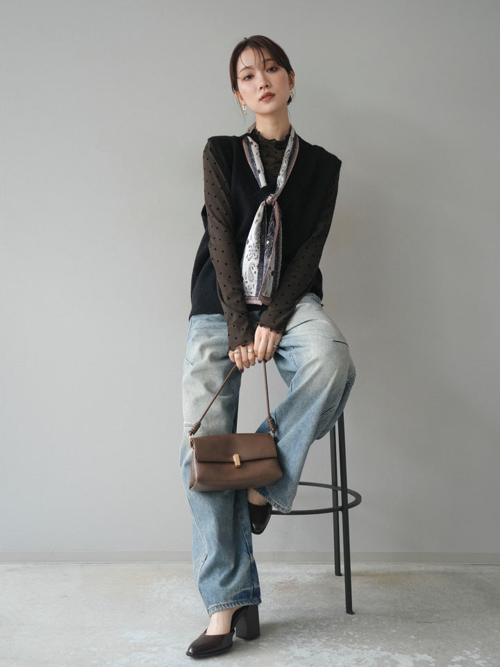 [予約]スカーフ付きニットベスト/black