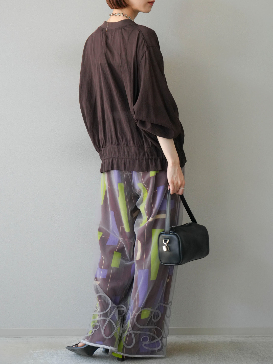 [2] 繩繡薄紗多層褲/灰色