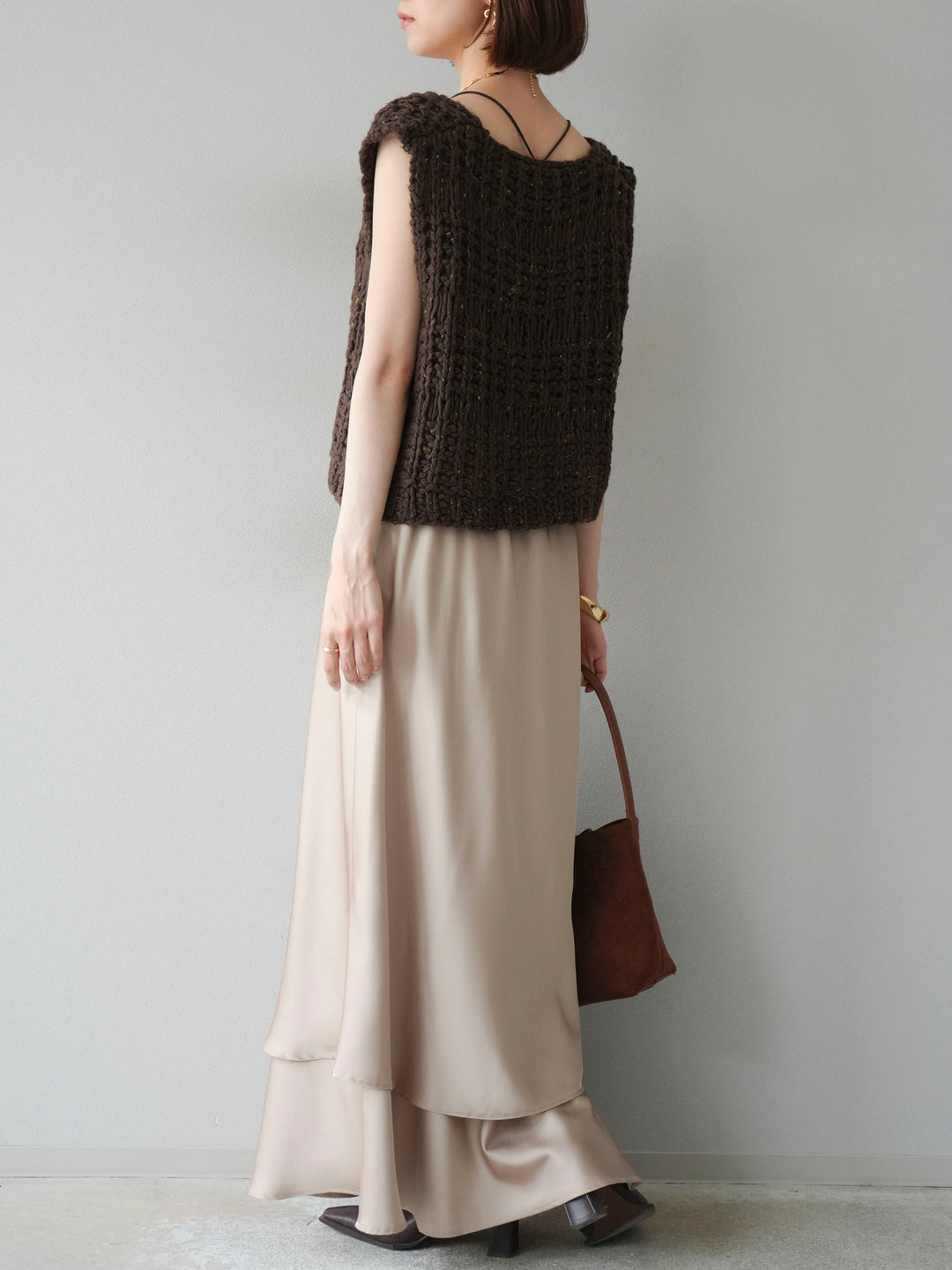 [予約]サテンフリルスカート/ベージュ