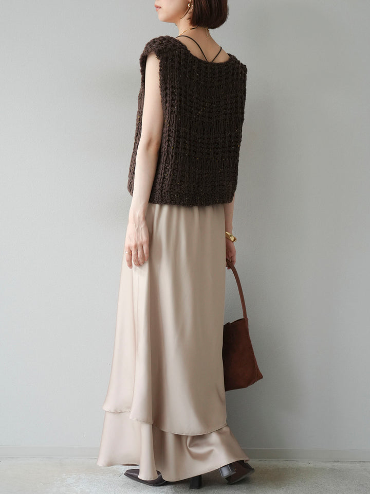 [予約]サテンフリルスカート/ベージュ