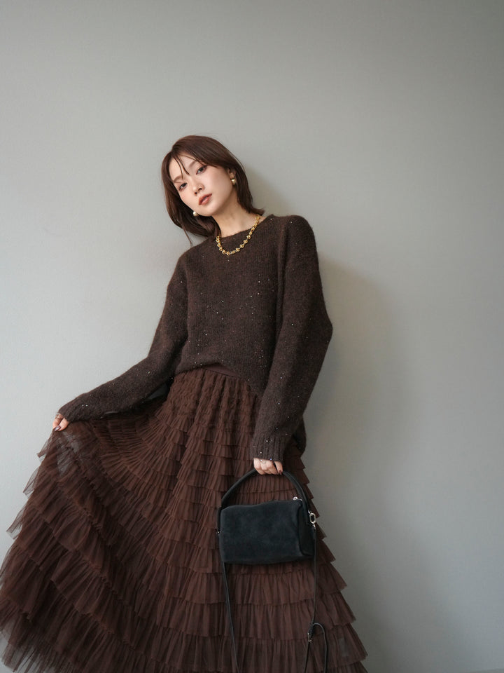 [予約]スパンコールニットプルオーバー/ブラウン