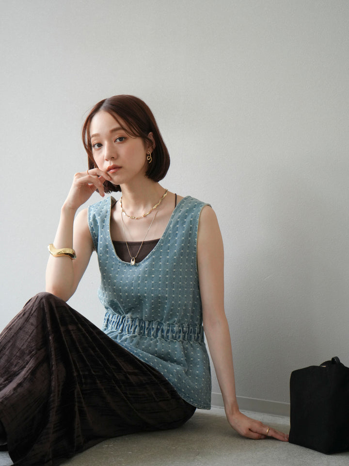 [予約]ジャガードデニム２WAYビスチェ/ライトブルー