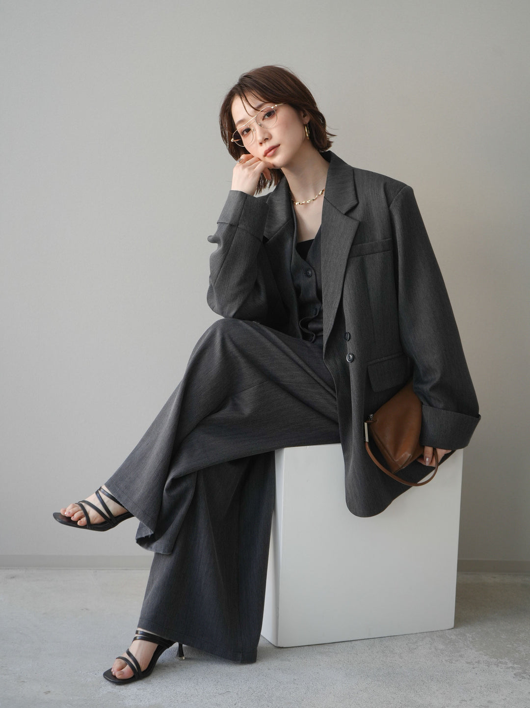 [予約]ダブルボタンヘリンボーンジャケット/black