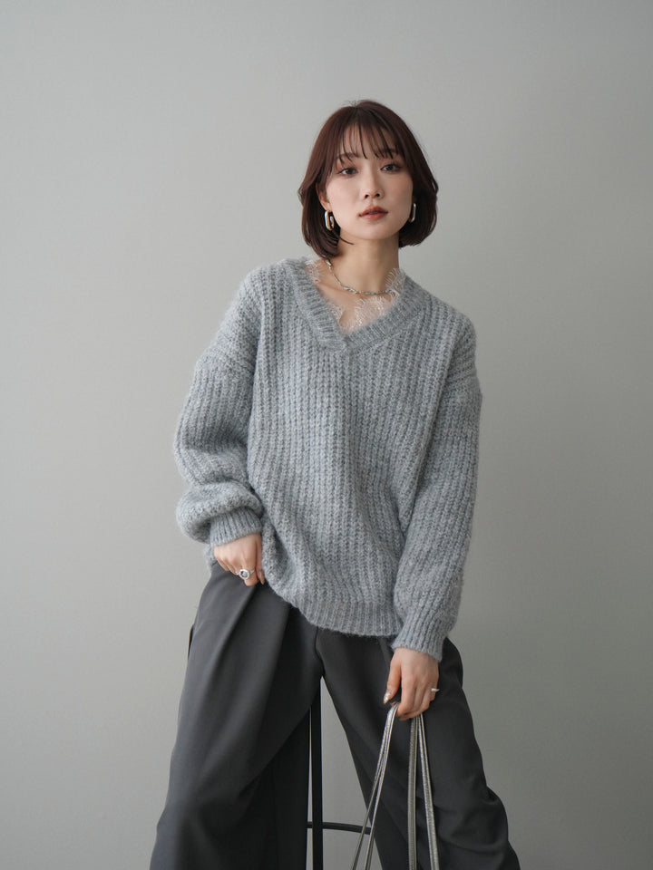 [SET]Vネックレースニットプルオーバー+Vネックレースニットプルオーバー(2set)