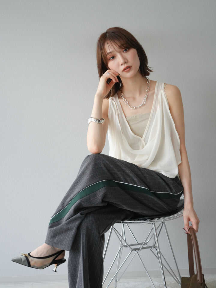 [予約]サイドラインストライプワイドパンツ/チャコール