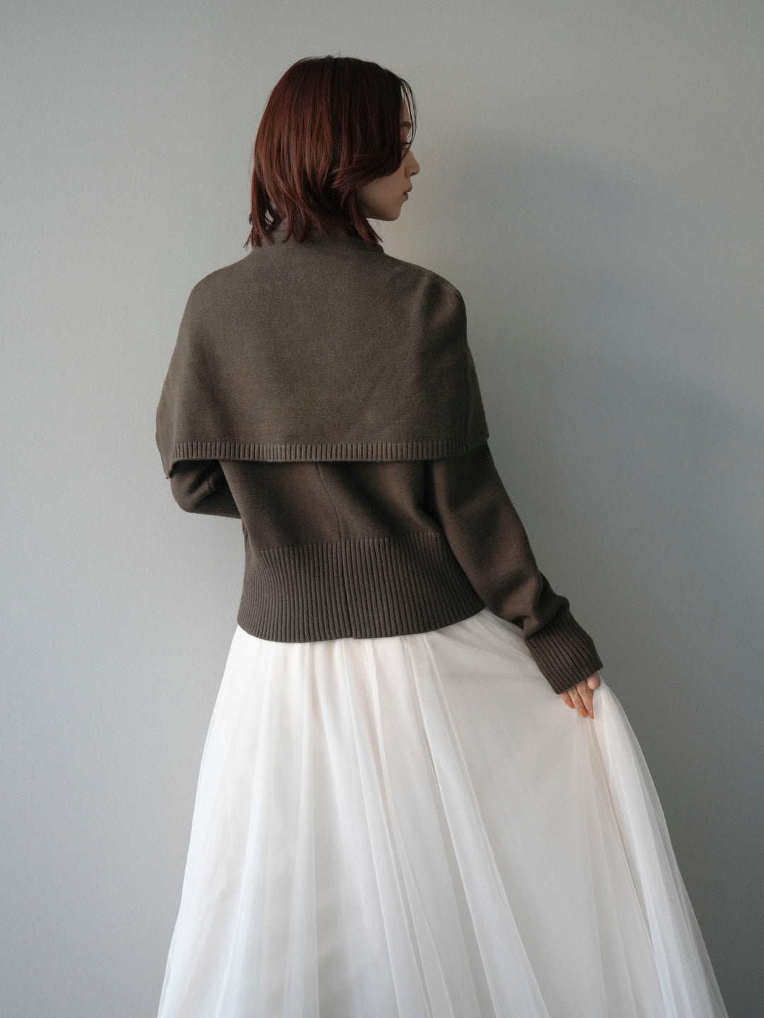 [予約]フロントスリットネックアンサンブルニット/khaki