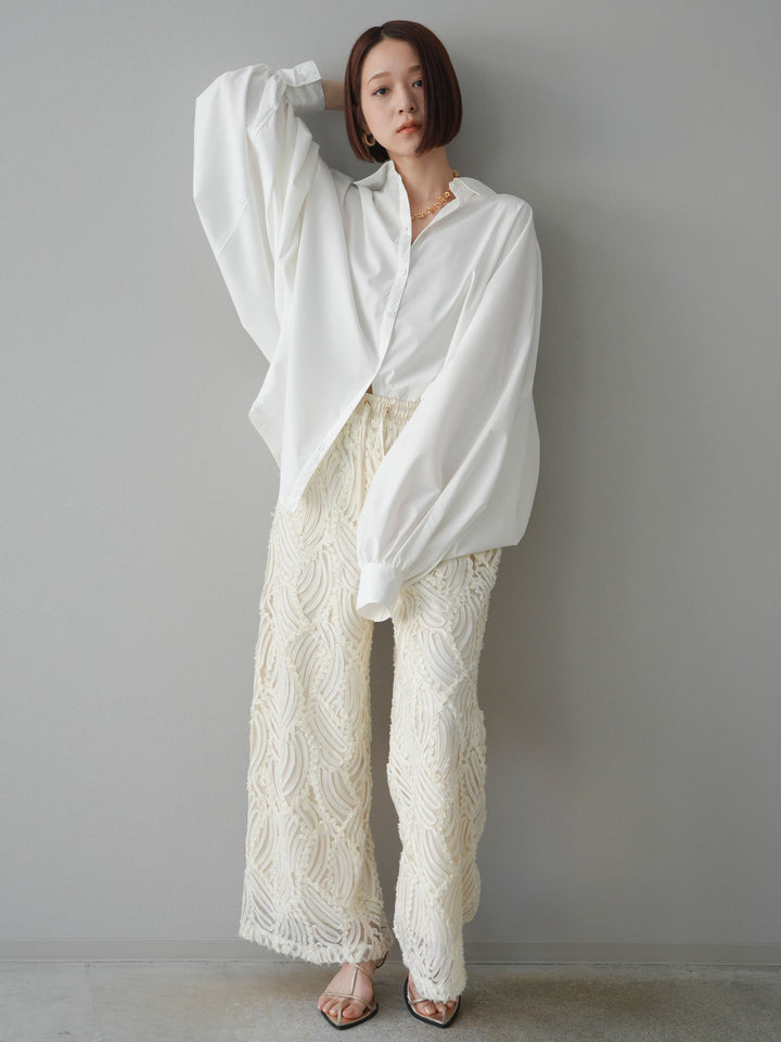 【預購】透視提花寬褲/象牙白
