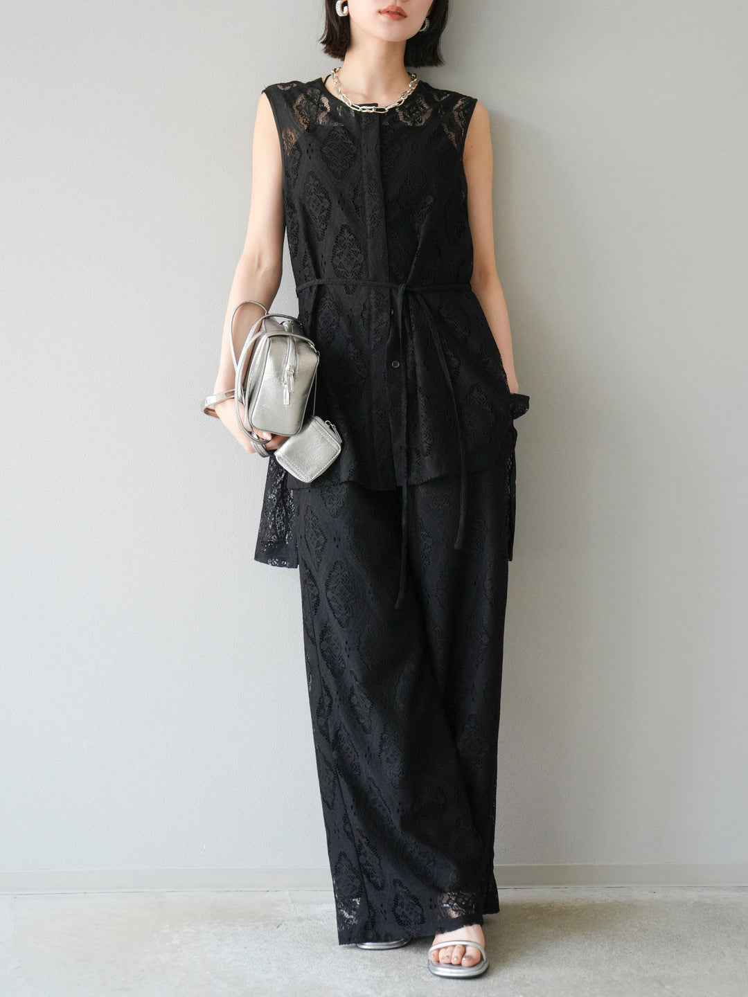 [預購] 蕾絲疊穿休閒褲/黑色