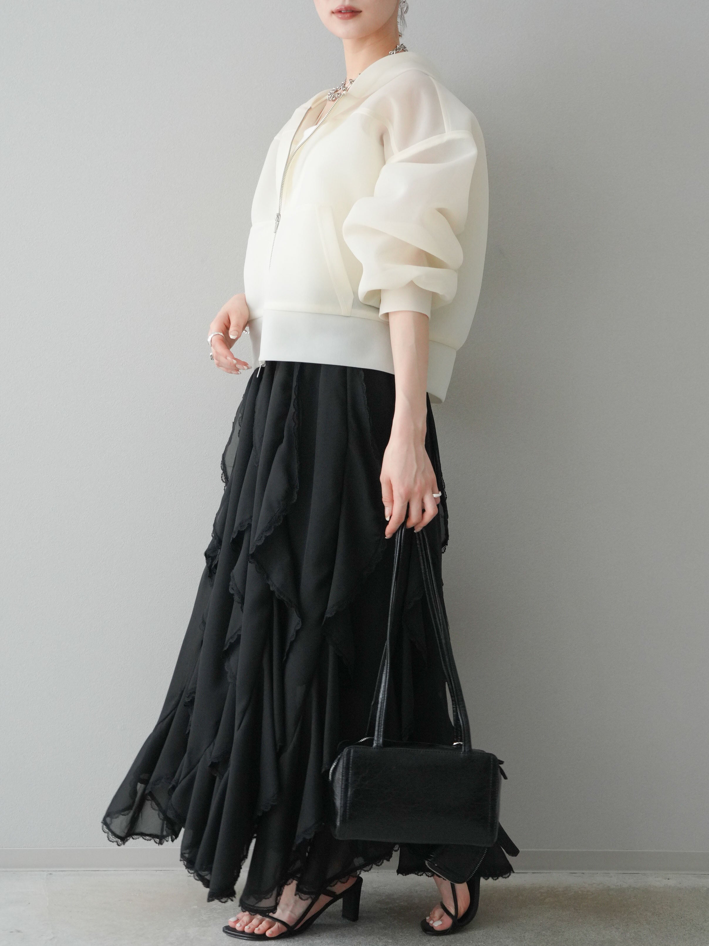 PINUE ダメージラッフルスカート ブラック サイズM PINUE ピヌエ ダメージラッフルスカート ブラック M