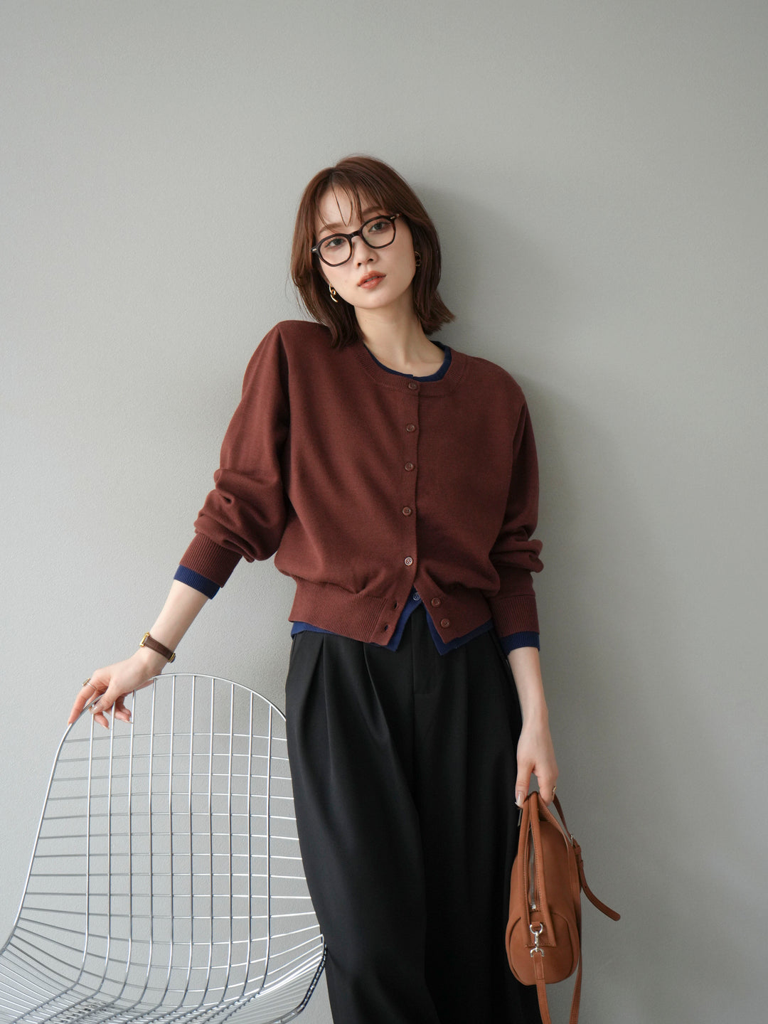 【SET】同色系疊穿開襟衫+雙褶寬褲（2件組）