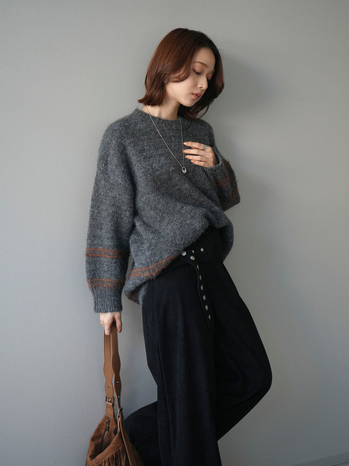 [予約]クルーネックラインボーダーニットプルオーバー/gray