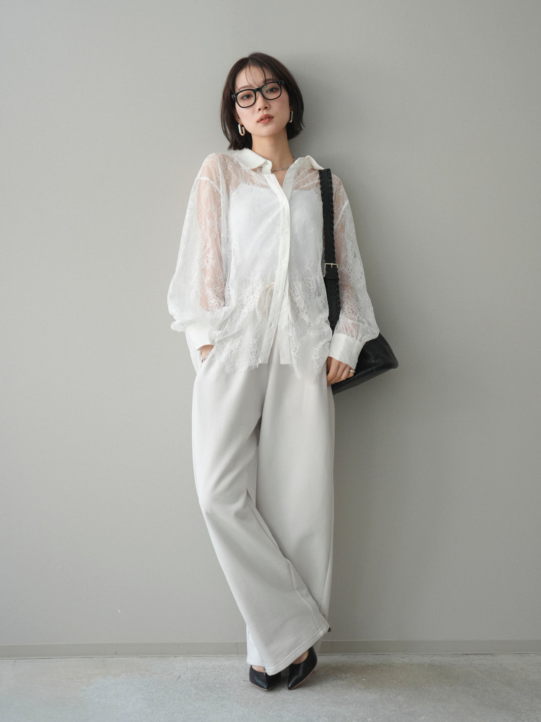 [予約]総レースボリュームスリーブシャツ/off