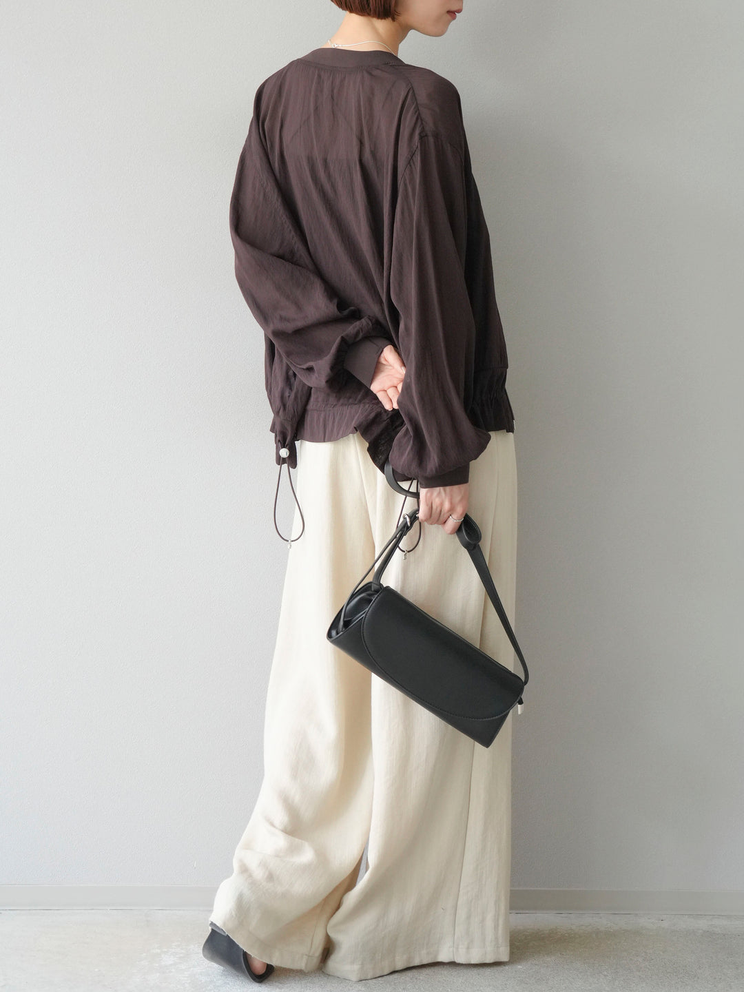 【預購】繩紋設計腰帶亞麻觸感寬褲/米色