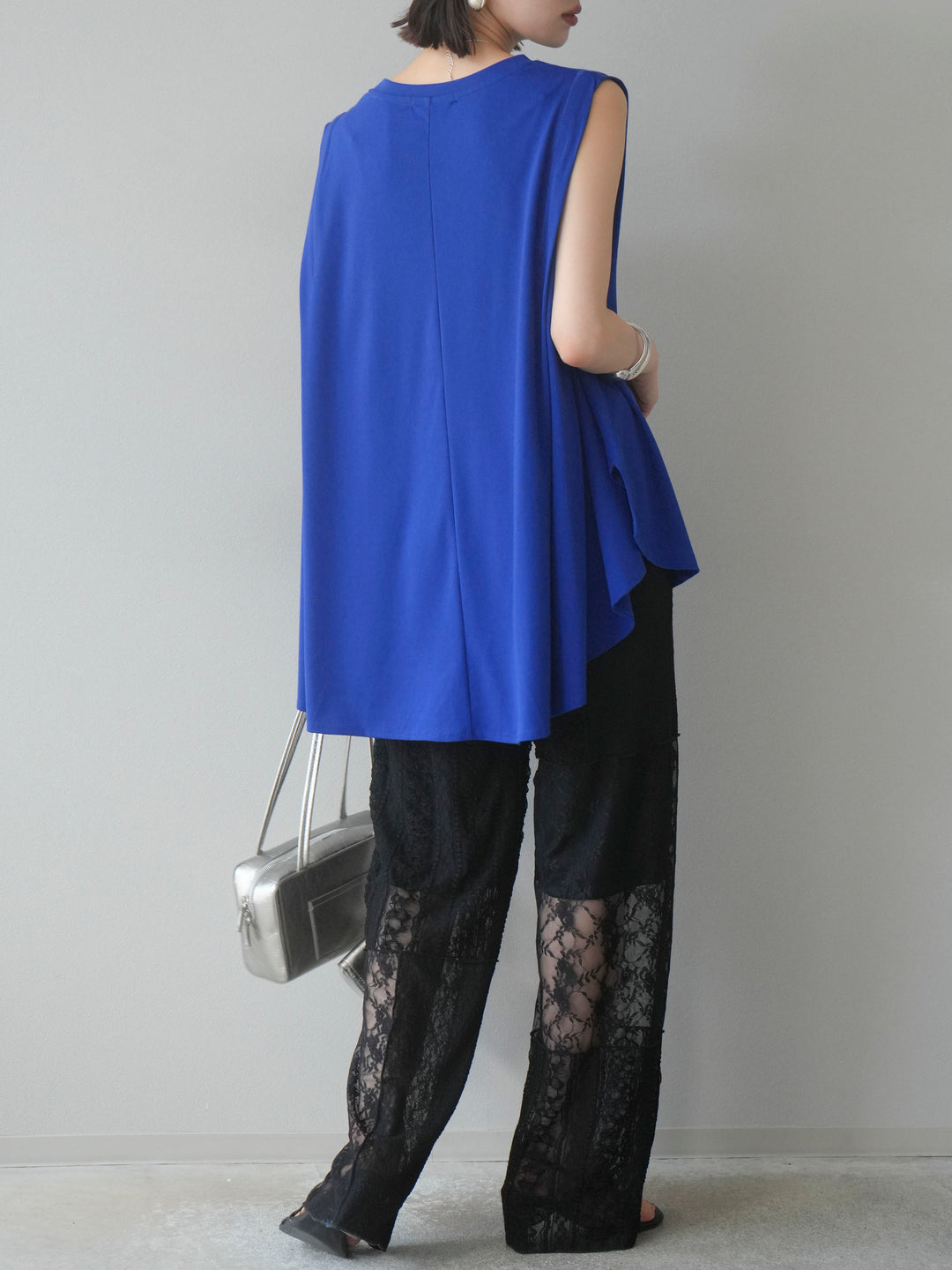 【預購】拼布蕾絲寬褲/黑