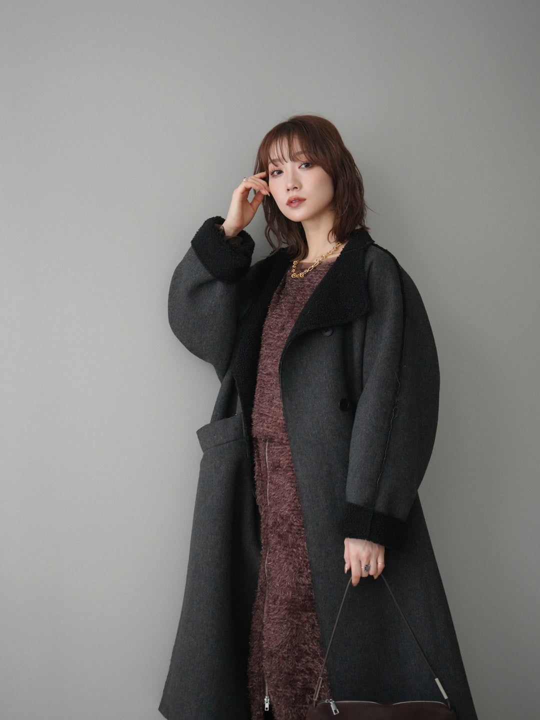 [SET]アウトシーム裏ボアコート+ラメシャギートップス(2set)