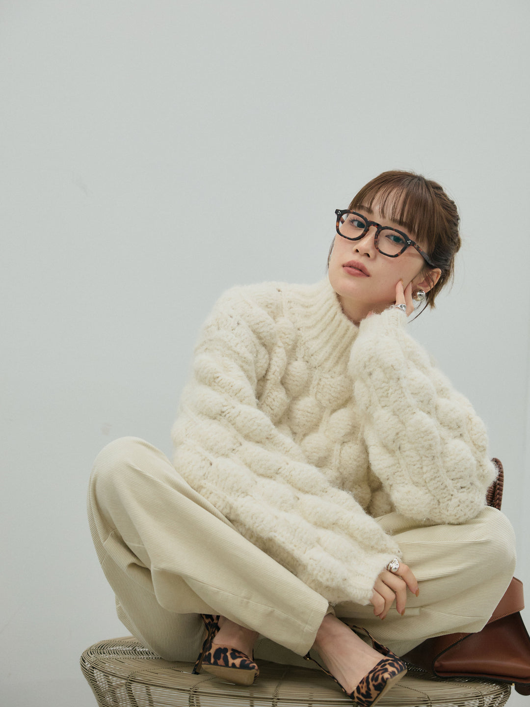 【Allure】[SET]ポップコーンハイネックニットプルオーバー+ポップコーンハイネックニットプルオーバー(2set)