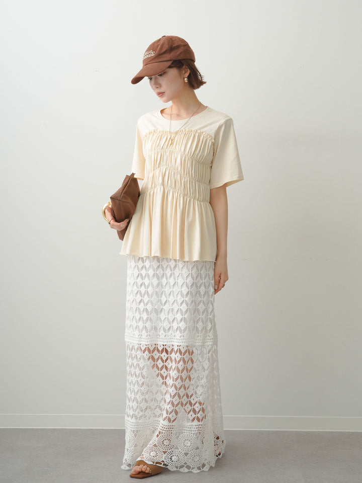 [SET]クールタッチシャーリングTEE+クロシェレースIラインスカート(2set)