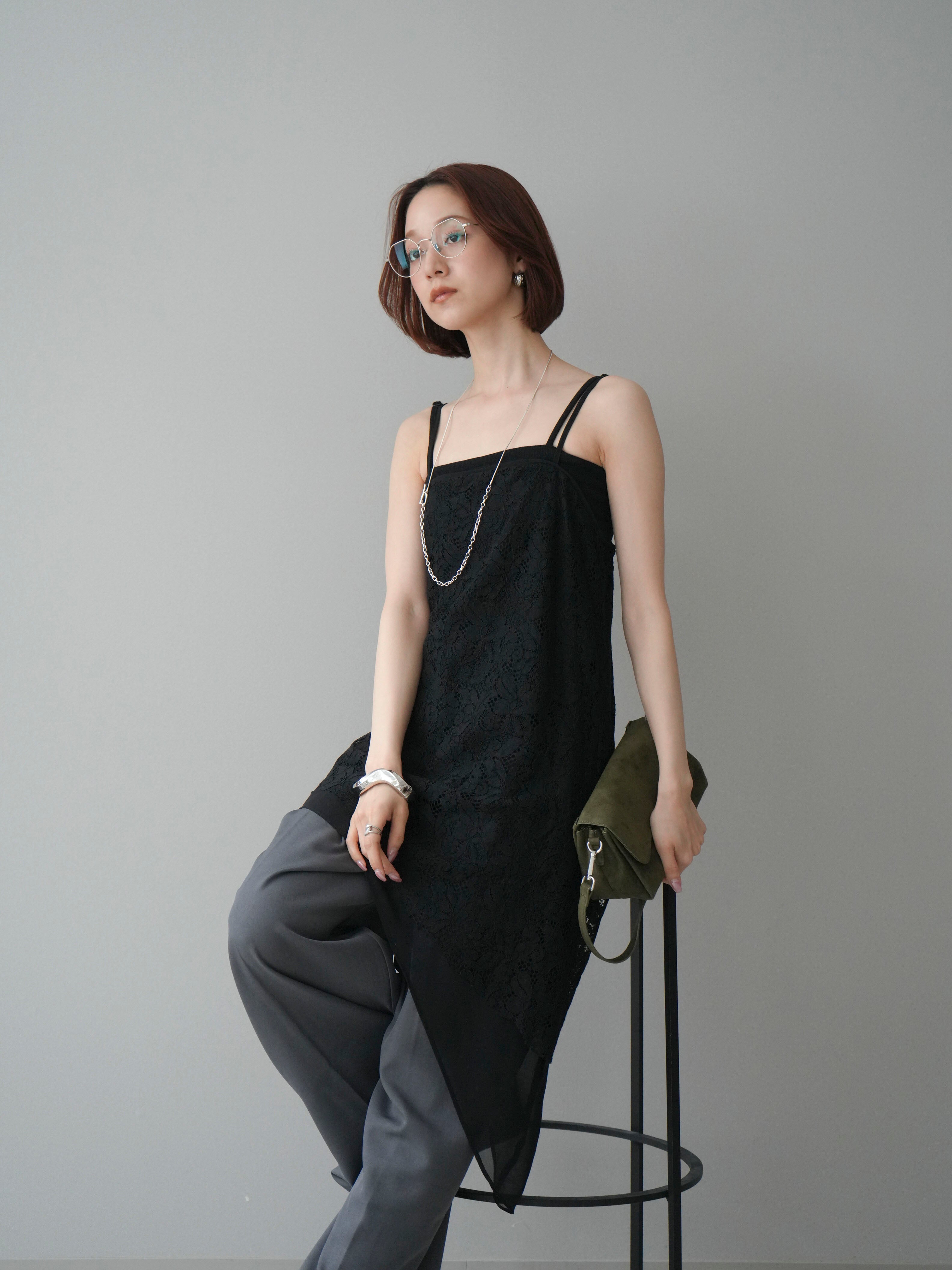 By Malene Birger シルク100% レース キャミソール ブラック 予約]シフォンレイヤードアシンメトリーレースキャミソール/black – Lumier