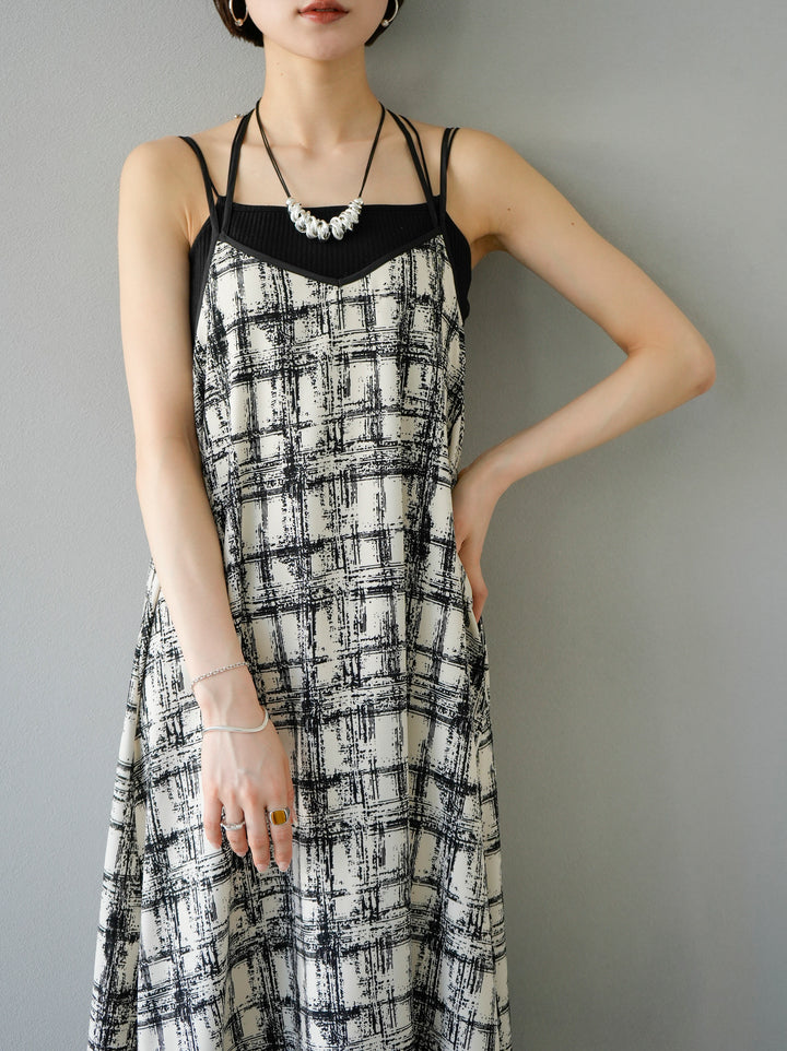 [Pre-order] Paint Check Print Cami Dress/Ivory