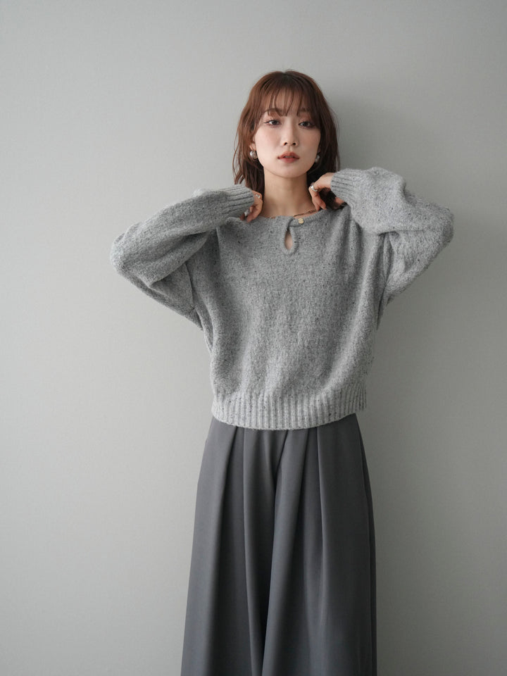 [予約]ツイストネックラメネップヤーンニットプルオーバー/gray