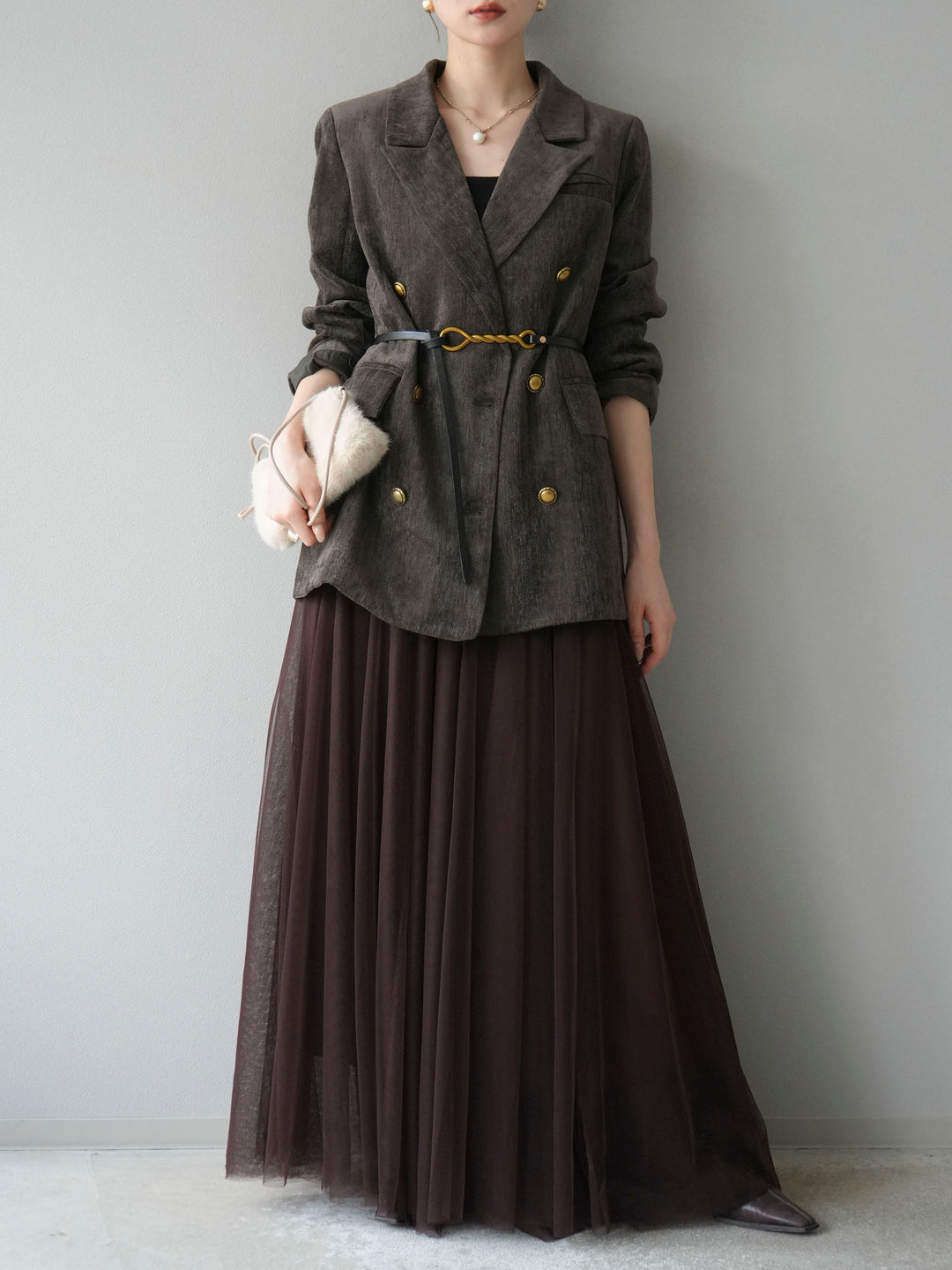 [SET]ベロアダブルジャケット+チュールボリュームスカート(2set)