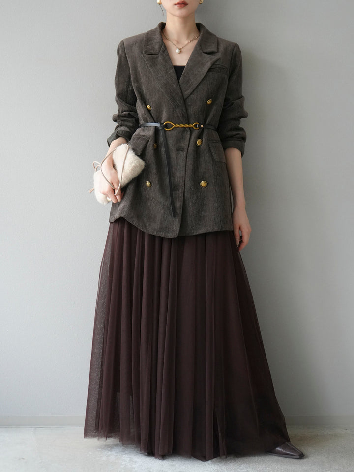 [SET]ベロアダブルジャケット+チュールボリュームスカート(2set)