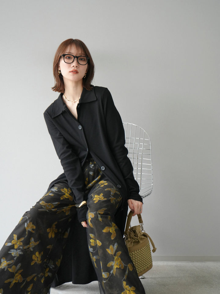 [予約]襟付きカットリブボタンワンピース/ブラック