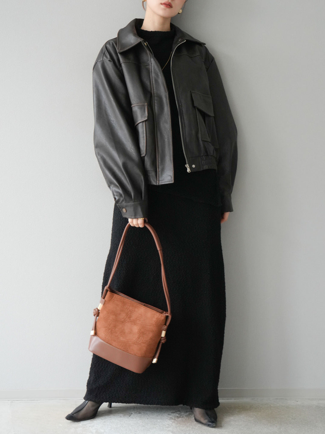 [予約]ブークレーニットIラインスカート/ブラック