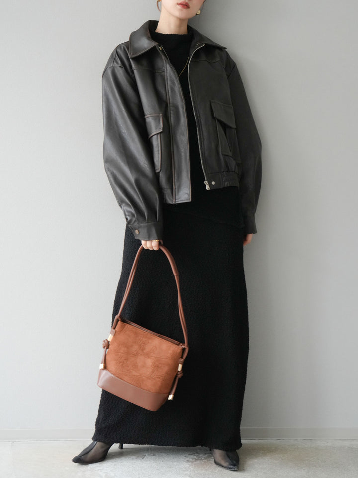 [予約]ブークレーニットIラインスカート/ブラック